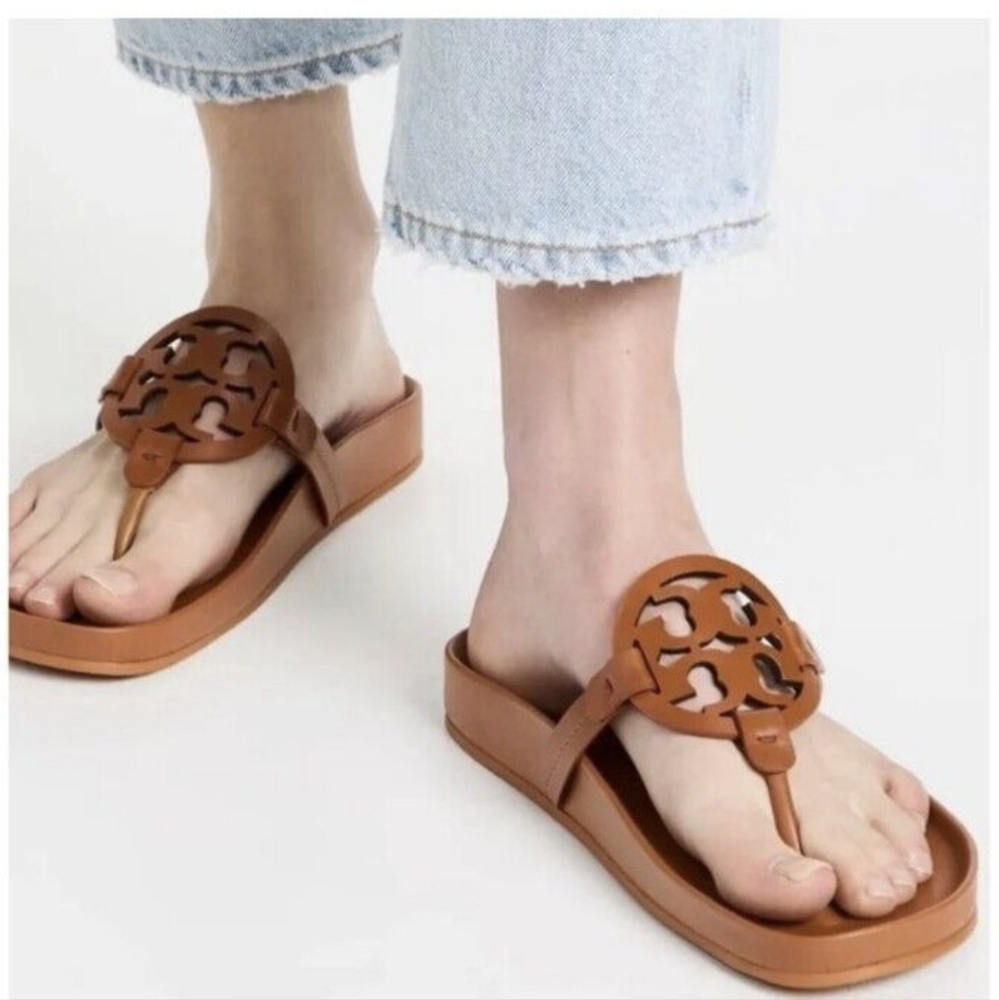 Tory Burch Miller Cloud Leather Sandals in Aged Camello Size 9